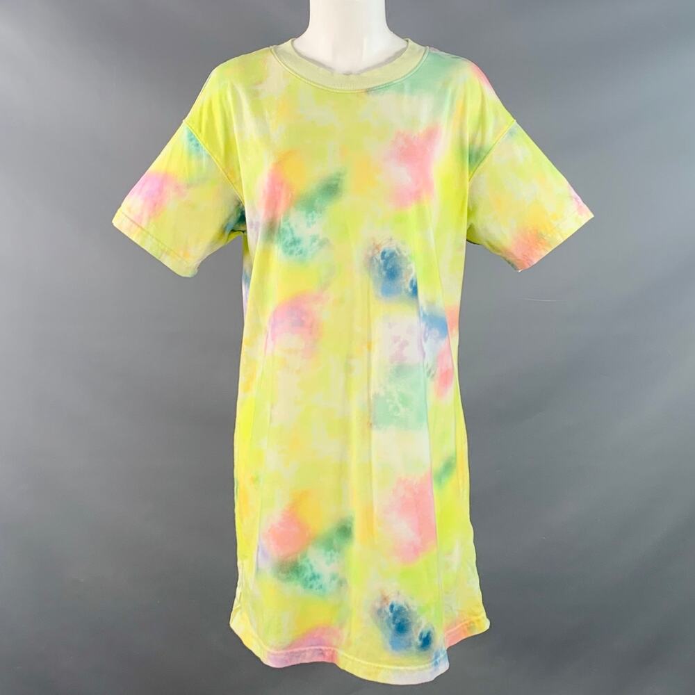 ALICE + OLIVIA M Yellow Multi Color Cotton Tie Dye Oversized Crew Neck T-Shirt